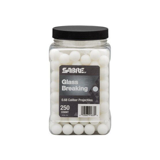 SABRE Glass Breaking 0.68 Caliber Projectiles comes in a plastic container